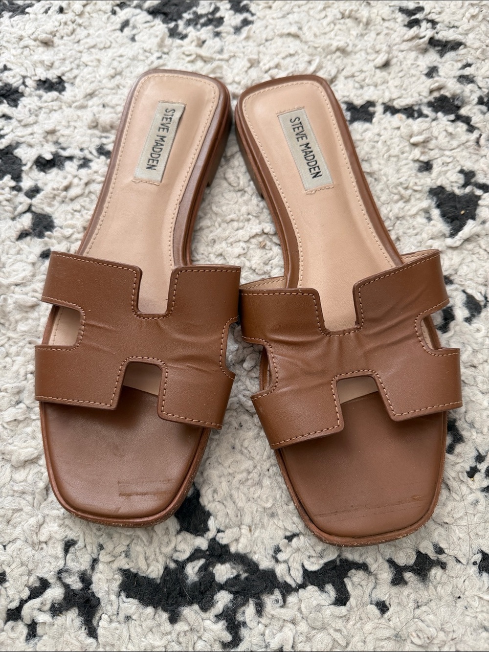 Steve Madden Nadyn Brown Genuine Leather H Flat Slide Sandals 5.5 M